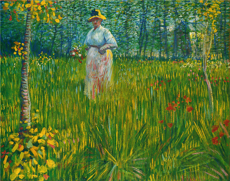 A Woman Walking In Garden Van Gogh Oil Painting